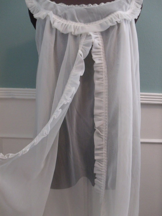 Vintage 60's White Ruffle Sheer Chiffon Nightie Br