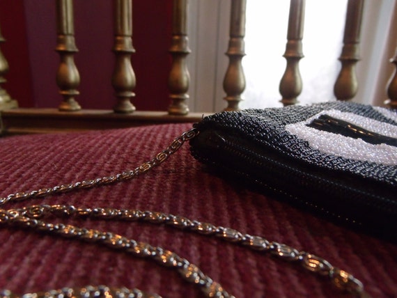 Black Beaded Handbag, beaded vintage cocktail pur… - image 3