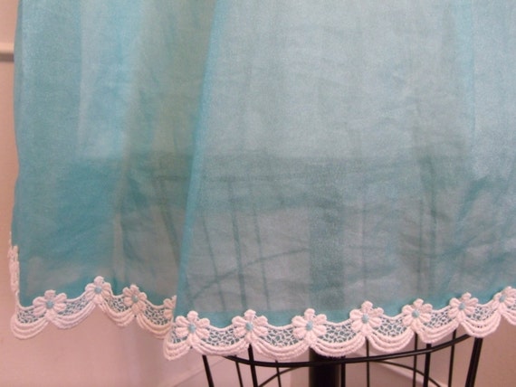 Vintage Turquoise Blue Mini Slip . White detailed… - image 3