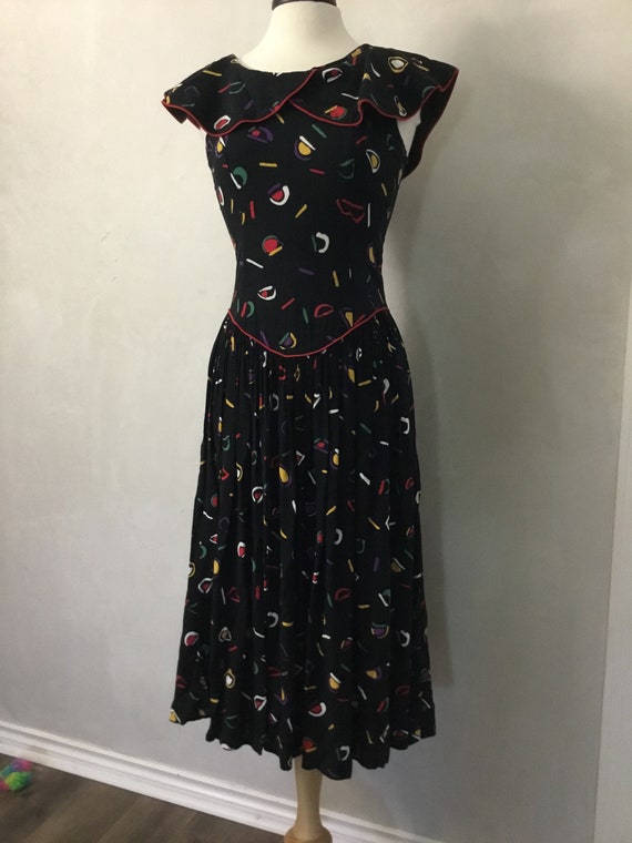 80’s Vintage Geometrical Black Day Dress. mint . … - image 8
