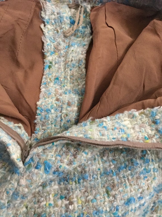 Vintage Light Blue/ Brown Wool Skirt - image 7