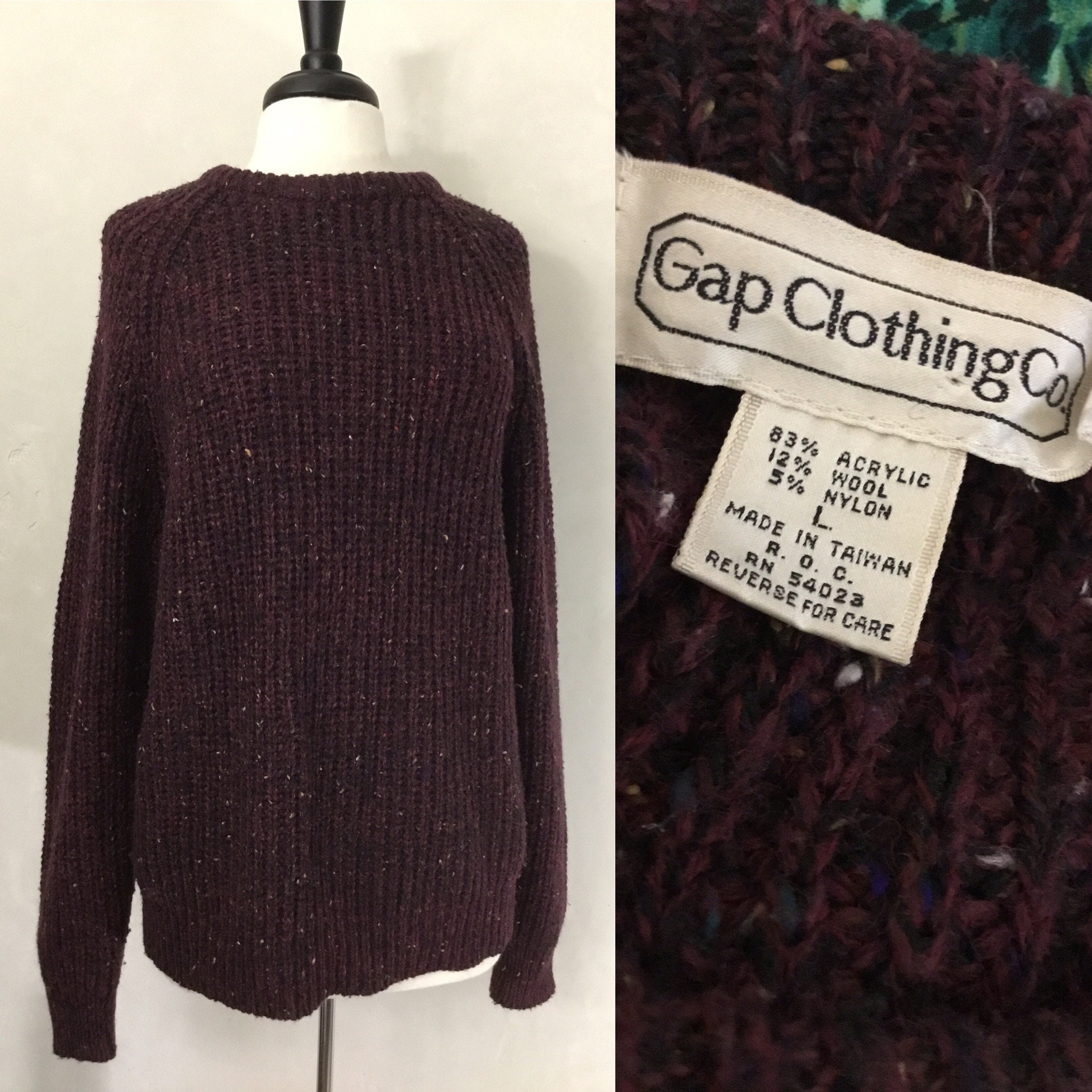 80s Vintage PLUM GAP Sweater. Oversized 