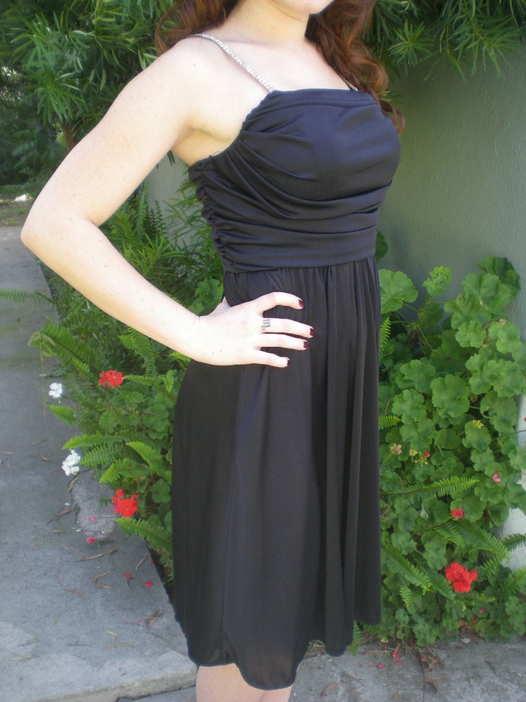 Vintage 60s Cocktail Dress Black Chiffon Evening LBD – M main image 1