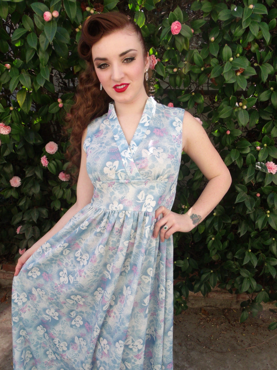 Vintage 60's Maxi Day Dress. Light Blue Floral Print - Etsy