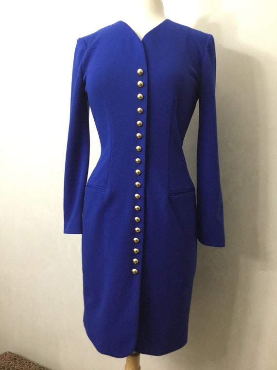 Vintage 80’s Royal Blue GOLD Detailed Dress. Lesl… - image 4