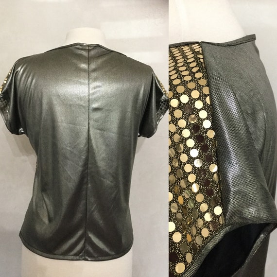 Vintage 80’s Gold Sequin a shirt. Disco Top. 70’s… - image 4