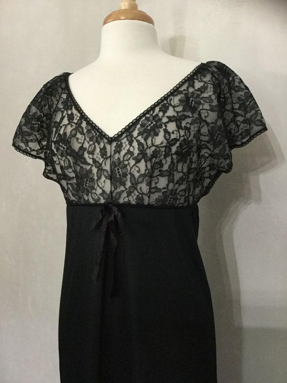 Vintage Black Lace 50’ 60’s Nightgown. Slip. Maxi… - image 2