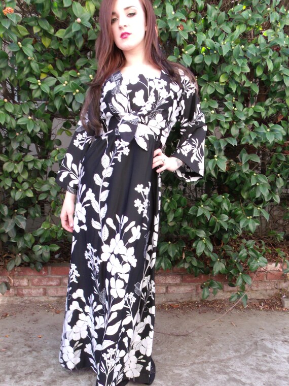 70’s Black Floral Maxi Dress. Designer Maxi Dress… - image 2