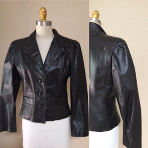 Black Leather Jacket 80&#39;s leather Blazer.  Fitted woman&#39;s leather jacket
