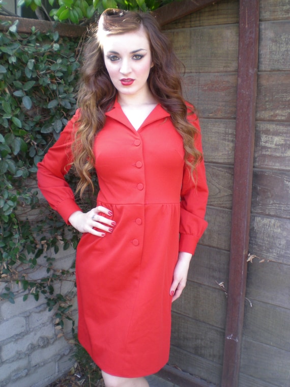 Vintage Red 60's Knit Dress. Leslie Faye Knits. M… - image 1