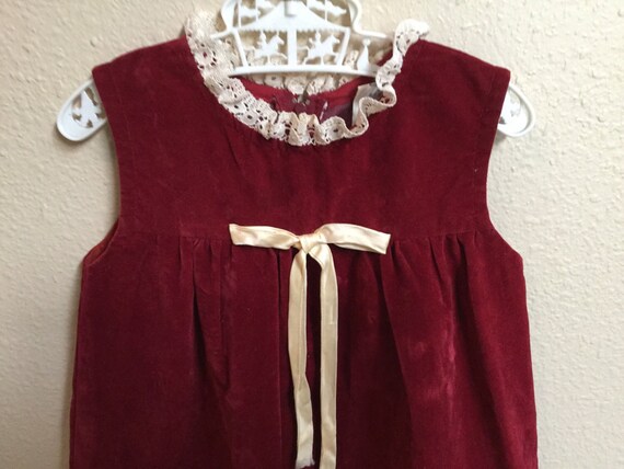 Vintage Children's Velvet Dress, Red Velvet Littl… - image 2