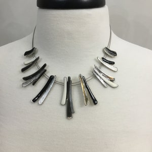 Vintage 80s Silver Black Metal Choker Necklace. image 3