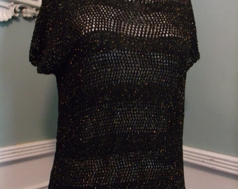 Vintage Black and Gold Knit Blouse / Top. Vintage 70's Cocktail Top.
