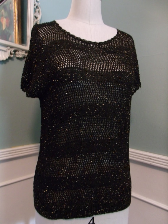 Vintage Black and Gold Knit Blouse / Top. Vintage 