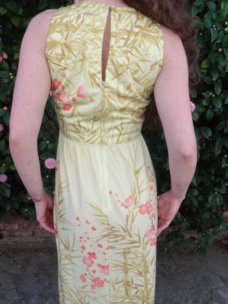 SALE. Vintage 60's Maxi Dress. Empire Waist Dress. Cherry Blossoms and Bamboo image 4