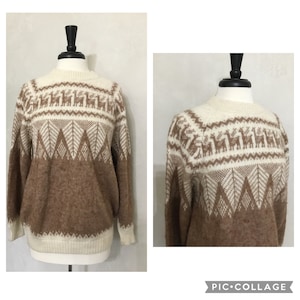 Beige and Cream Lama Sweater. Pullover 80’s Fall Sweater