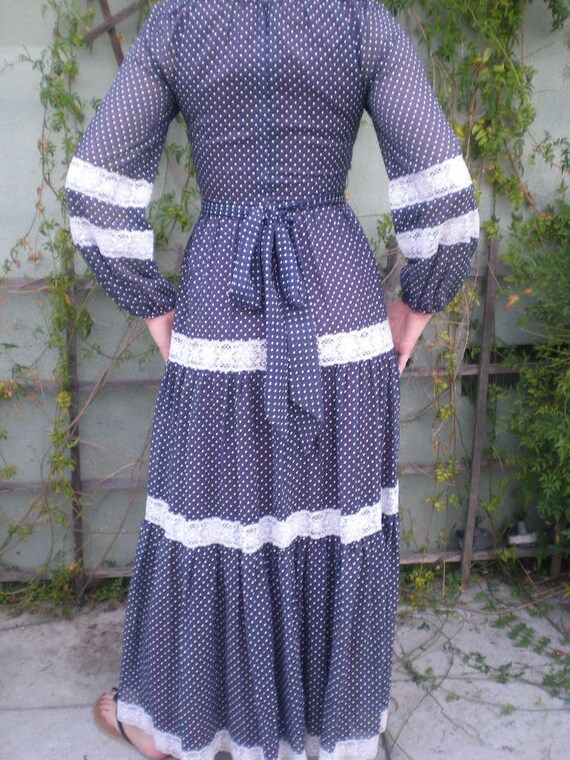 Maxi Dress. Navy Blue,Swiss Dot,Prairie Dress, Vin