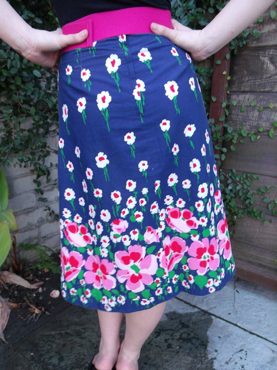 Vintage Blue Floral Picnic Skirt Pink. White. Spr… - image 3