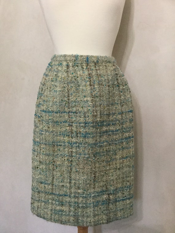 Vintage Light Blue/ Brown Wool Skirt - image 2