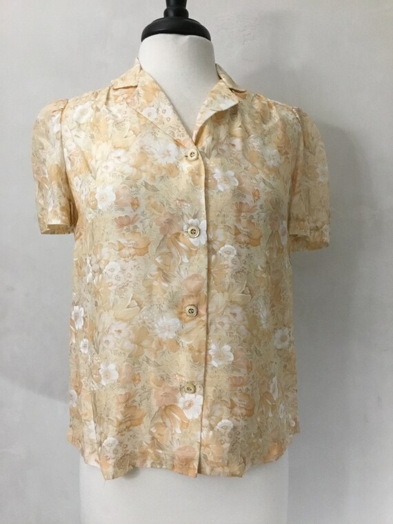 Vintage Harvest Yellow/Beige Floral 60’s blouse - image 2