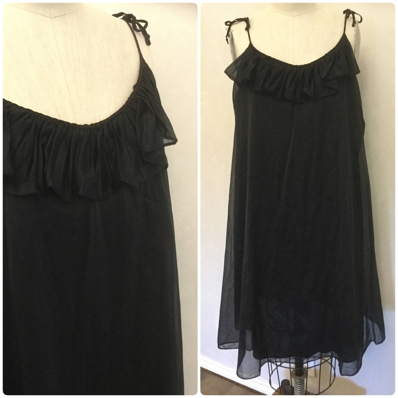 Black Ruffled Babydoll Nighty Black 60's Nighty | Etsy