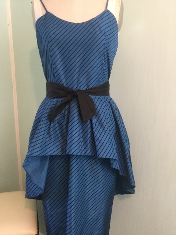 Vintage Blue Black Striped fitted Wiggle Dress Dr… - image 3