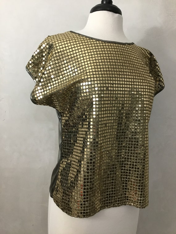 Vintage 80’s Gold Sequin a shirt. Disco Top. 70’s… - image 2