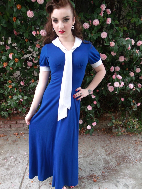 Vintage True Blue Maxi Day Dress. 60's Schoolgirl… - image 2