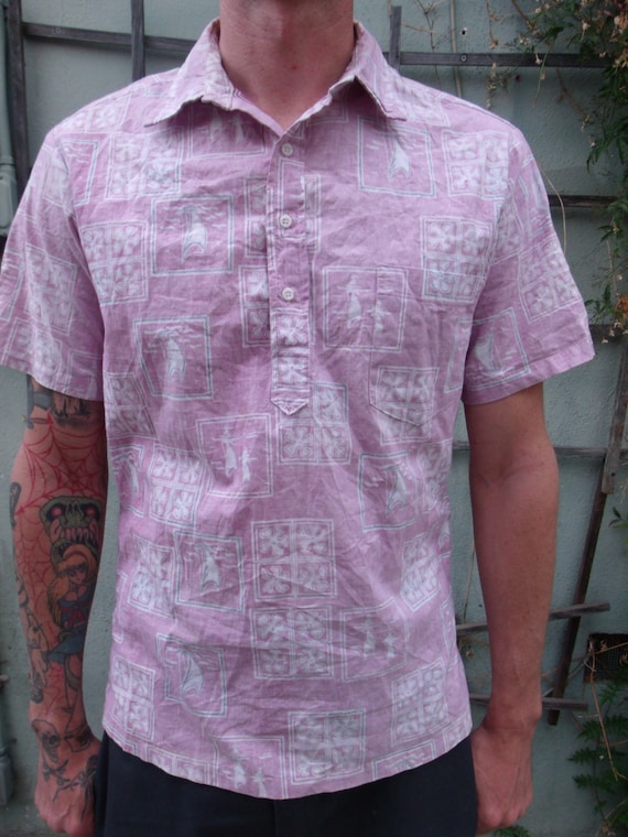 Vintage Mens 70's Nautical Shirt. Surfer Shirt. Hawaiian Mens Shirt. L