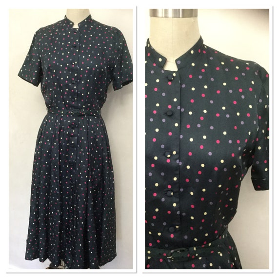 Vintage 50’s early 60’s Dark dotted Day Dress. - image 1