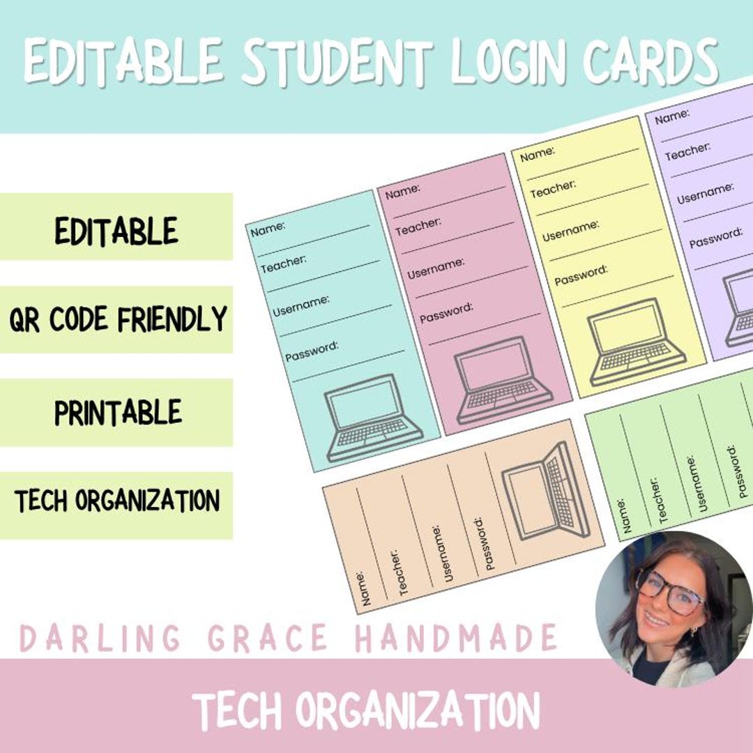Editable Student Login Cards - Etsy