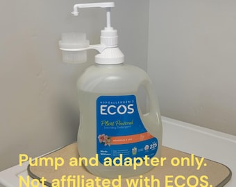Hand pump dispenser for ECOS laundry detergent bottle.