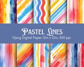 Bundle de papier à motifs numériques Pastel Lines pour les projets de création et de conception. 12 po x 12 po 300 ppp