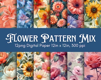 Papier à motif numérique aquarelle fleur pour projets de création et de conception. 12 po x 12 po 300 ppp