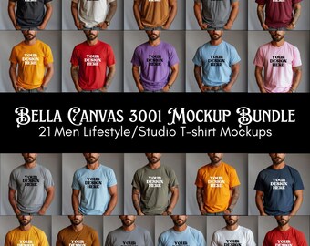 Lot de 3001 maquettes en toile Bella, lot de 3001 t-shirts, 21 t-shirts pour hommes de différentes couleurs, t-shirts pour hommes lifestyle/images de studio