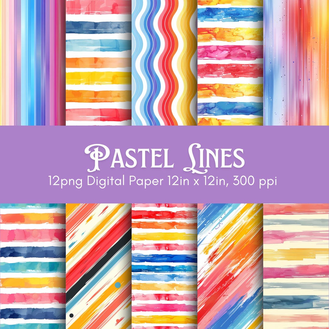 Pastel Lines Bundle Digital Pattern Paper for Crafting and Design ...