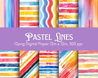Bundle de papier à motifs numériques Pastel Lines pour les projets de création et de conception. 12 po x 12 po 300 ppp