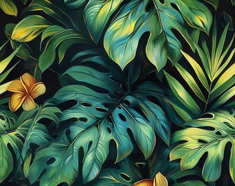 Papier à motif numérique aquarelle feuilles de la jungle pour projets de création et de conception. 12 po x 12 po 300 ppp