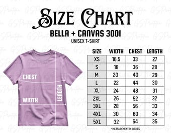 bella canvas 3001 size chart