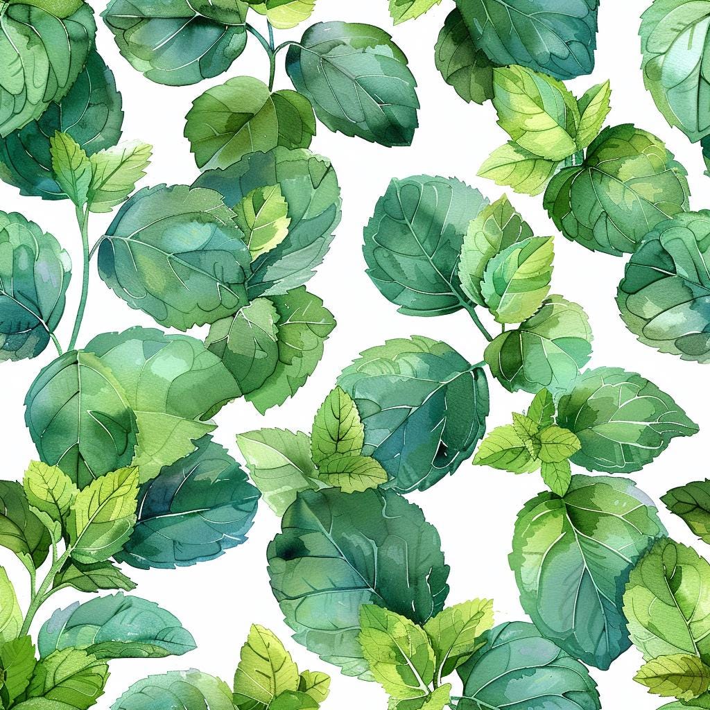 Watercolour Mint Leaves Digital Pattern Paper for Crafting and Design ...