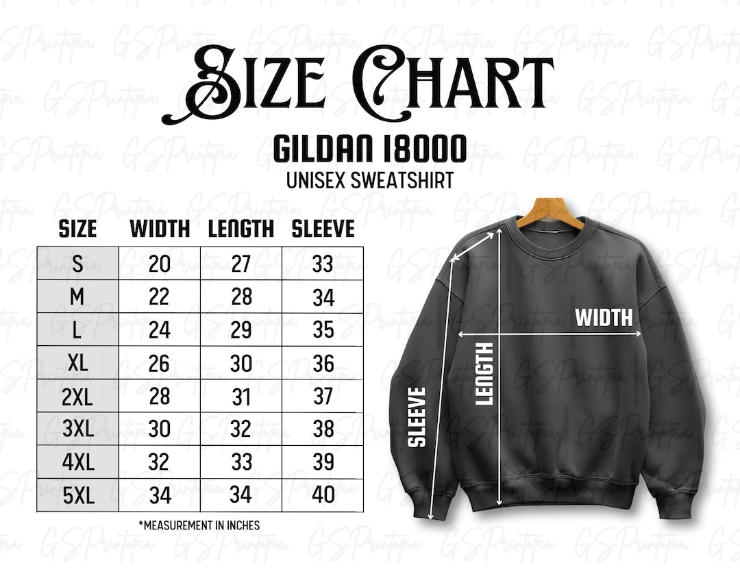 GILDAN SIZE CHART 1800 Size Chart Mock up Gildan Size Chart Mockup