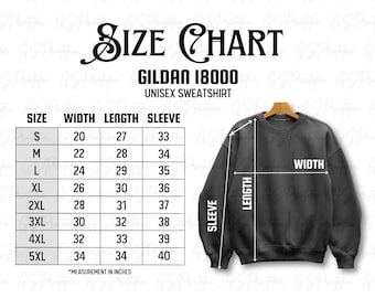 GILDAN SIZE CHART | 1800 Size Chart Mock Up | Gildan Size Chart Mockup | Sweatshirt Size Chart Digital Download Mockup