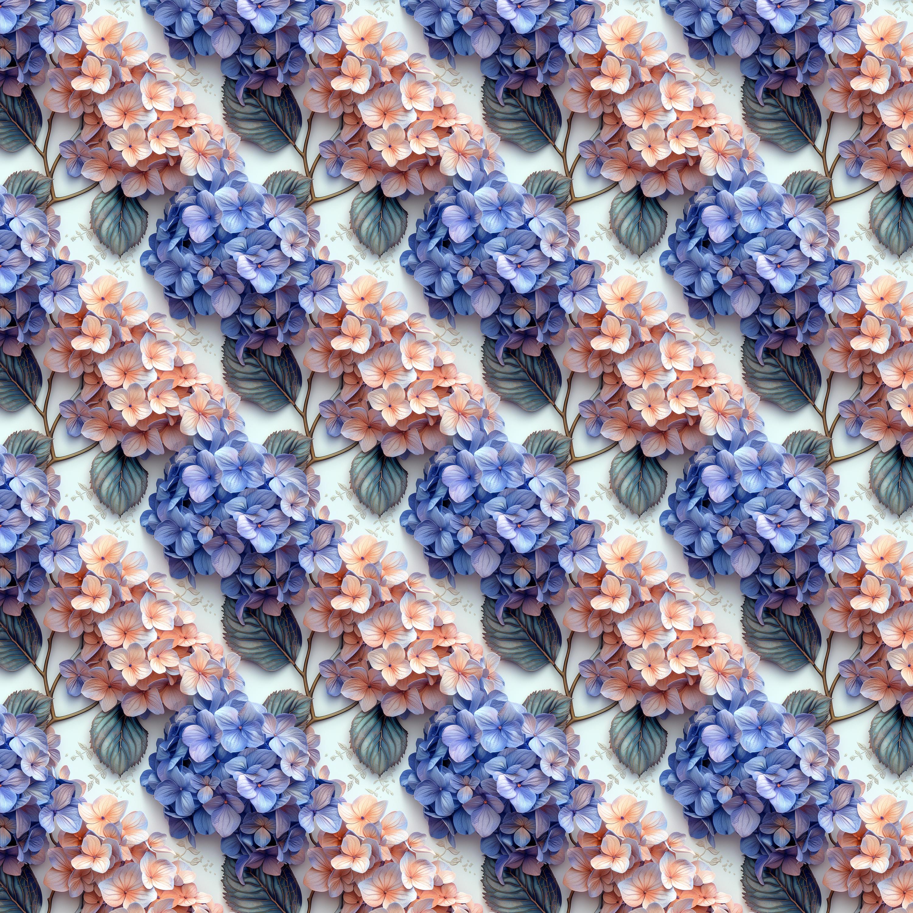 Blue and Pink Watercolour Hydrangeas Digital Pattern Paper for Crafting ...