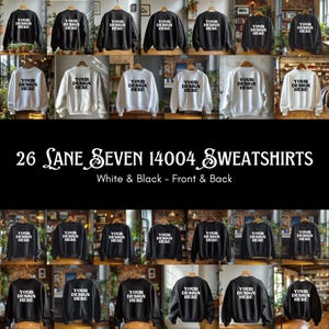 Lane Seven Sweatshirt Mockups White and Black, Front and Back Mockups, Lifestyle Images, Sweatshirt Mockups on Hangers