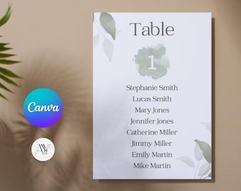 Sitzplan-Karten Hochzeit Personalisierbar - Minimalistisch - A5 - Canva Template - Digitaler Download
