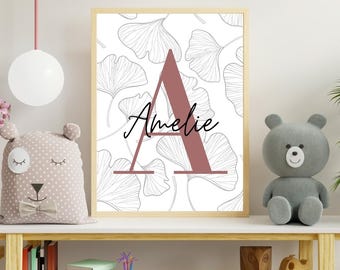 Poster - Anfangsbuchstabe und Name - Letter and Name - Personalisiert - - Babyposter für Kinderzimmer - Digitaler Download