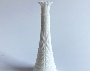 Vintage diamonds pattern milk glass vase white vases bud vase home decor boho cottagecore