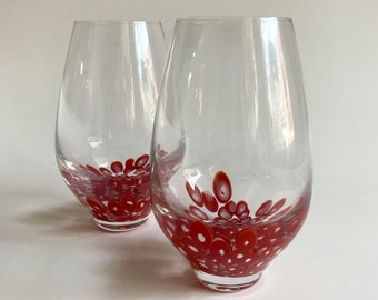 Vintage murano style stemless glasses wine glass blown glass cups tumblers mcm red tableware kitchenware retro