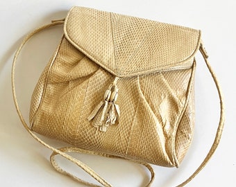 Vintage snakeskin shoulder bag purse handbag lord and Taylor lord & Taylor fringe tassel exotic classic designer