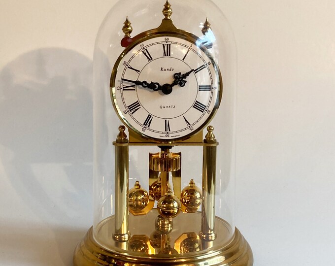 Vintage Kundo Anniversary Clock Brass Domed Dome Tabletop Table Clocks Wedding West German